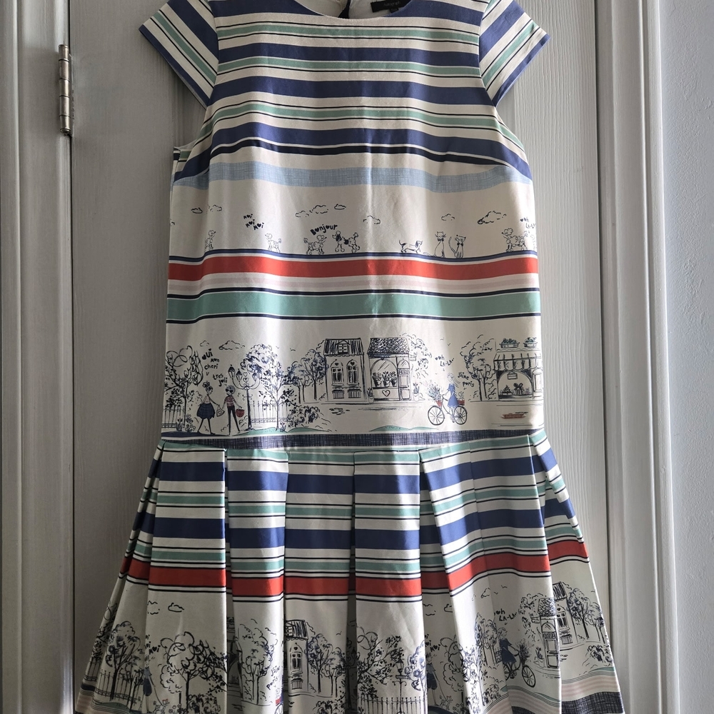 Next Multicolor Striped Kids Dress with Scenic Design